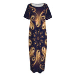 Light Fractal Print Short Sleeve Long Nightdress