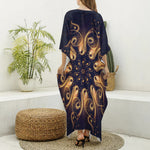 Light Fractal Print Silk V-Neck Kaftan Dress