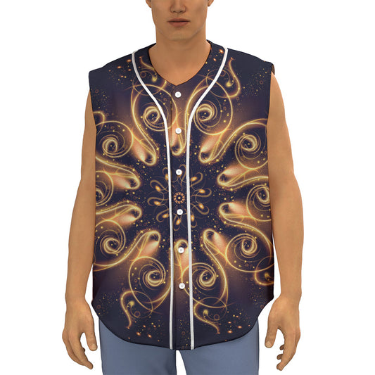Light Fractal Print Sleeveless Baseball Jersey