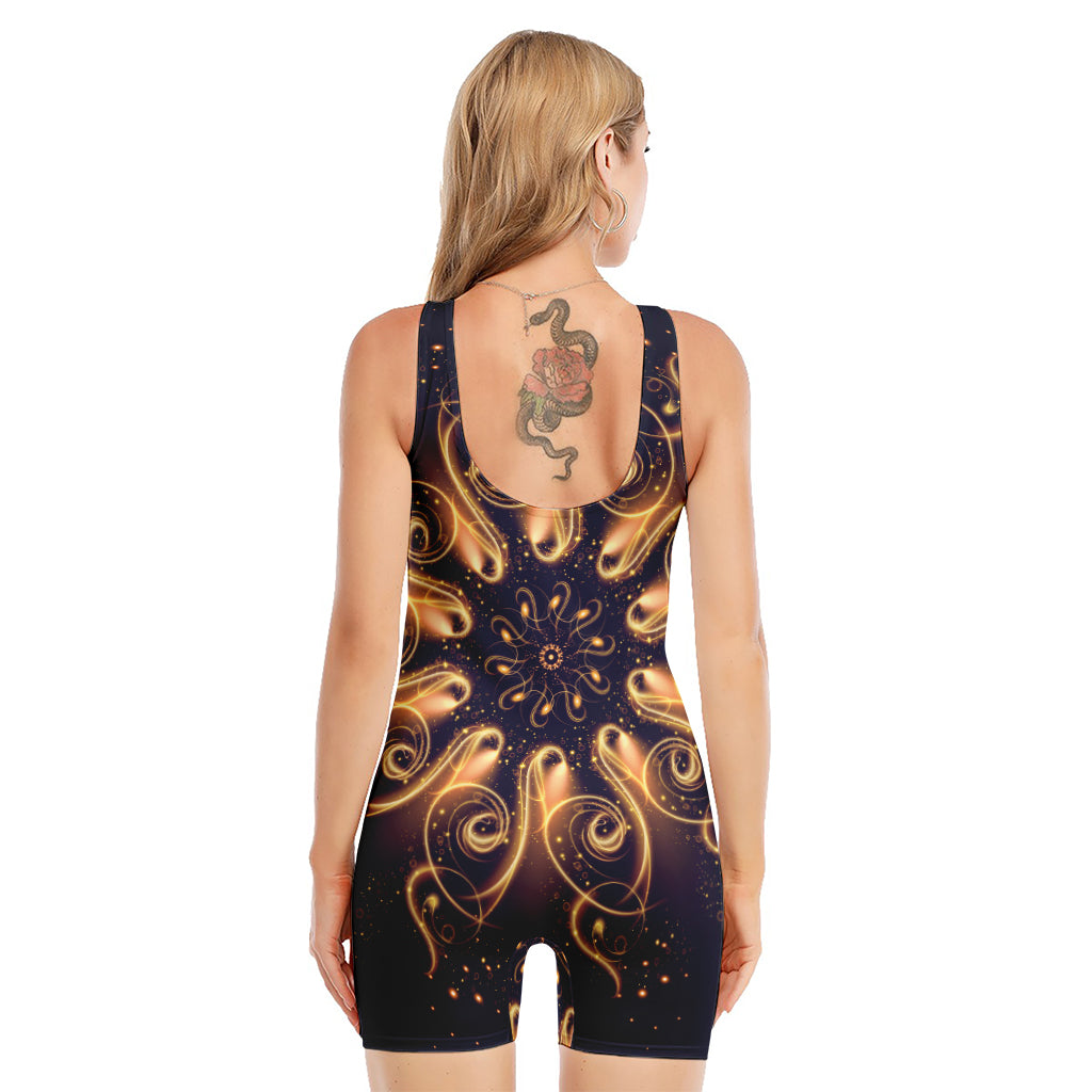 Light Fractal Print Sleeveless One Piece Swimsuit