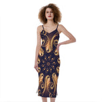 Light Fractal Print Slim Fit Midi Cami Dress