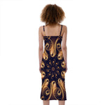 Light Fractal Print Slim Fit Midi Cami Dress