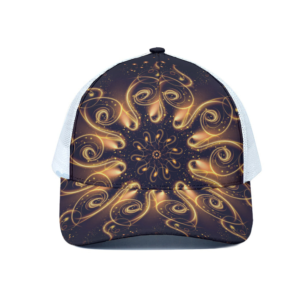 Light Fractal Print White Mesh Trucker Cap