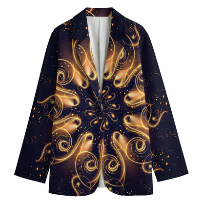 Light Fractal Print Women's Cotton Blazer