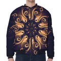 Light Fractal Print Zip Sleeve Bomber Jacket