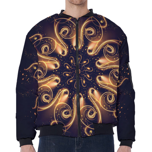 Light Fractal Print Zip Sleeve Bomber Jacket