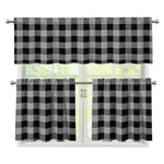 Light Grey And Black Buffalo Check Print 3 Piece Kitchen Curtains