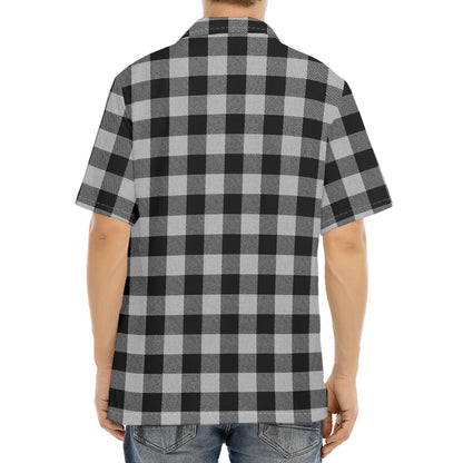 Light Grey And Black Buffalo Check Print Aloha Shirt