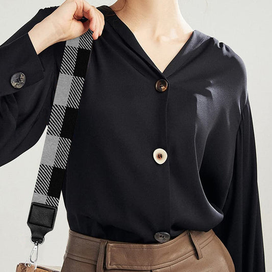Light Grey And Black Buffalo Check Print Bag Strap