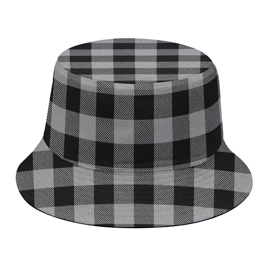 Light Grey And Black Buffalo Check Print Bucket Hat