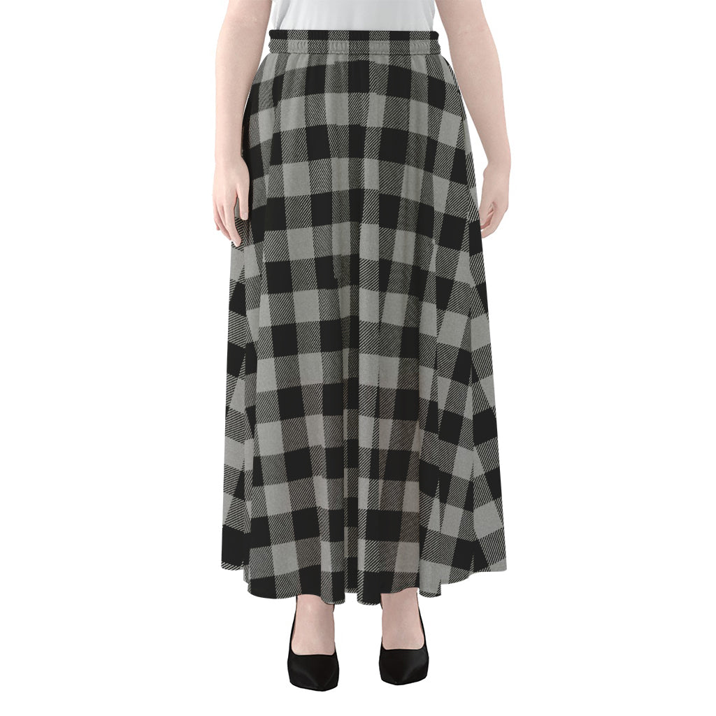 Light Grey And Black Buffalo Check Print Chiffon Maxi Skirt