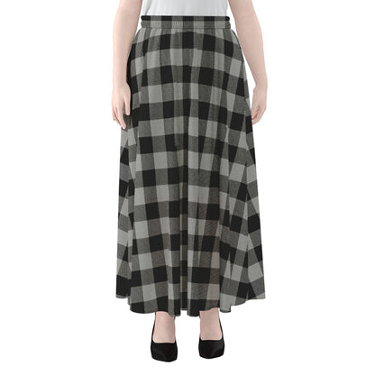 Light Grey And Black Buffalo Check Print Chiffon Maxi Skirt