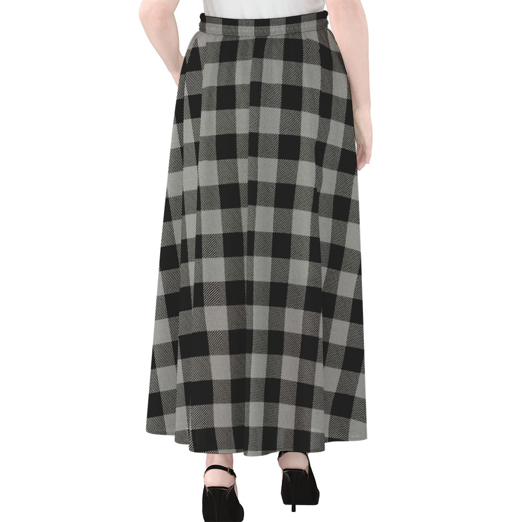 Light Grey And Black Buffalo Check Print Chiffon Maxi Skirt