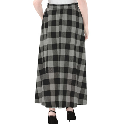 Light Grey And Black Buffalo Check Print Chiffon Maxi Skirt