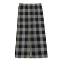 Light Grey And Black Buffalo Check Print Cotton Front Slit Maxi Skirt