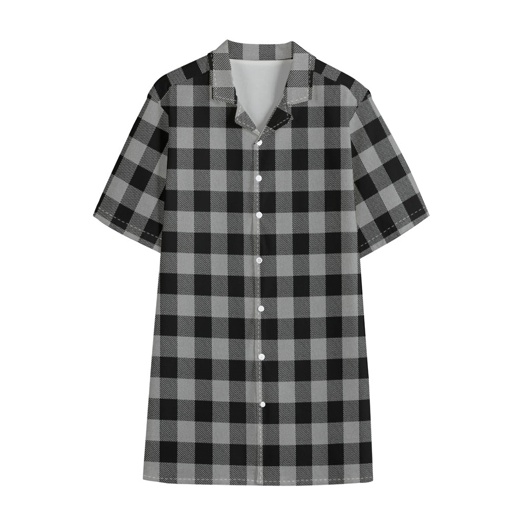 Light Grey And Black Buffalo Check Print Cotton Hawaiian Shirt