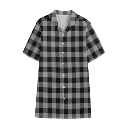 Light Grey And Black Buffalo Check Print Cotton Hawaiian Shirt