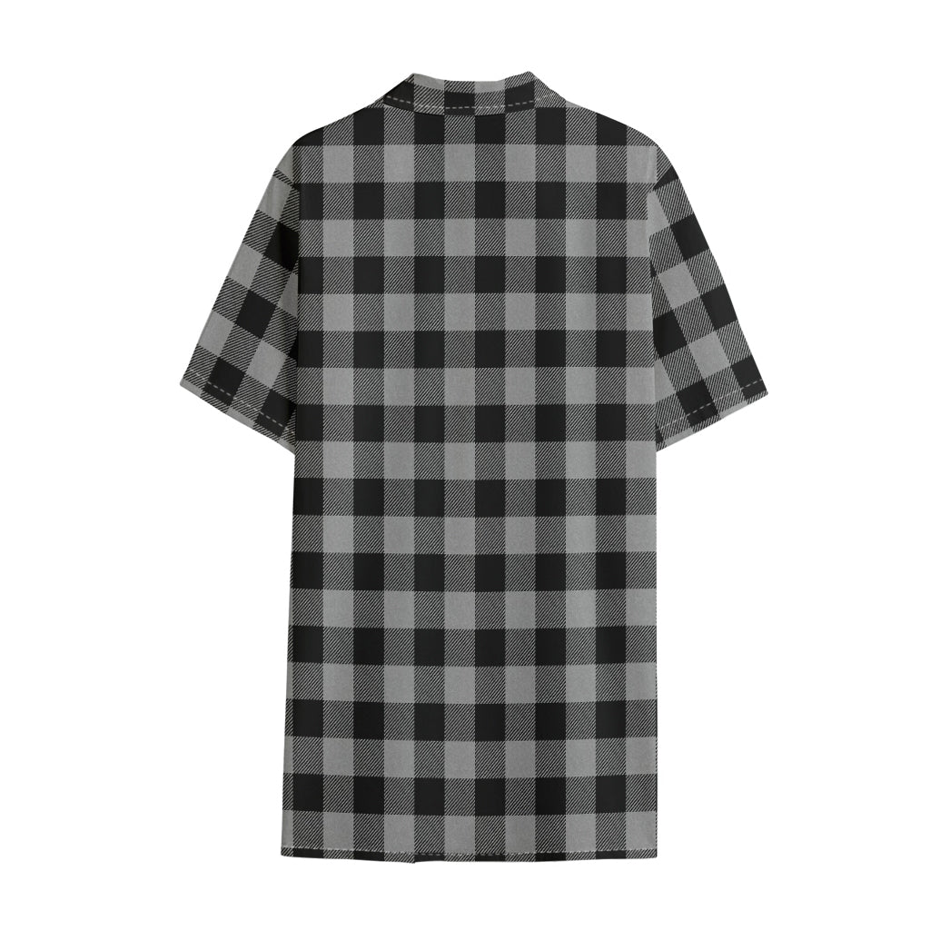 Light Grey And Black Buffalo Check Print Cotton Hawaiian Shirt