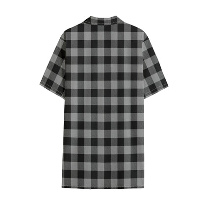 Light Grey And Black Buffalo Check Print Cotton Hawaiian Shirt