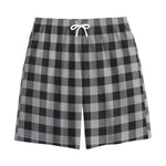 Light Grey And Black Buffalo Check Print Cotton Shorts