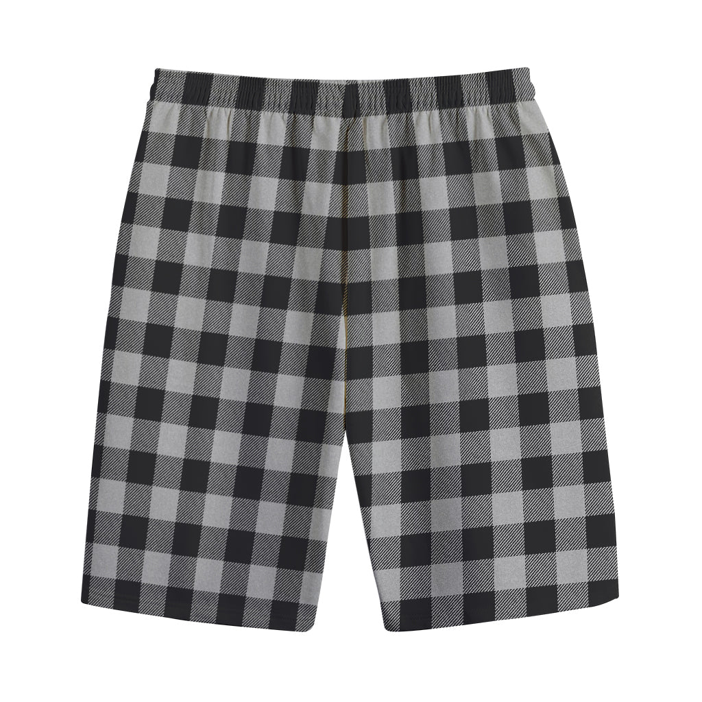 Light Grey And Black Buffalo Check Print Cotton Shorts