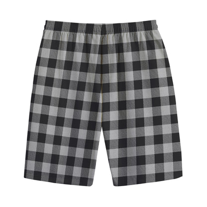 Light Grey And Black Buffalo Check Print Cotton Shorts