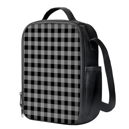 Light Grey And Black Buffalo Check Print Crossbody Lunch Bag