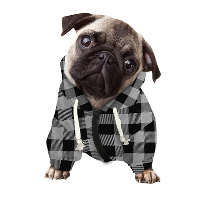 Light Grey And Black Buffalo Check Print Dog Zip Up Hoodie