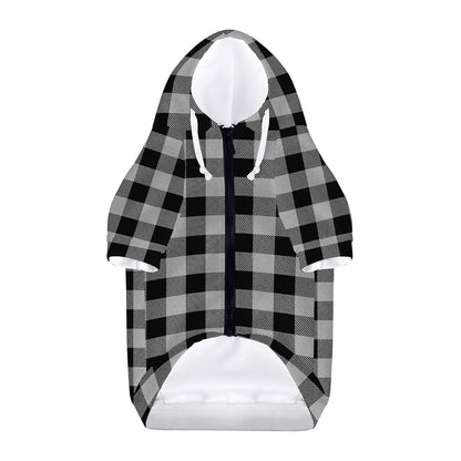 Light Grey And Black Buffalo Check Print Dog Zip Up Hoodie