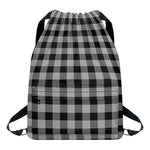 Light Grey And Black Buffalo Check Print Drawstring Backpack