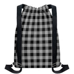 Light Grey And Black Buffalo Check Print Drawstring Backpack