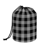 Light Grey And Black Buffalo Check Print Drawstring Makeup Bag