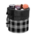 Light Grey And Black Buffalo Check Print Drawstring Makeup Bag