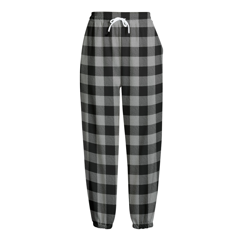 Light Grey And Black Buffalo Check Print Fleece Lined Knit Pants
