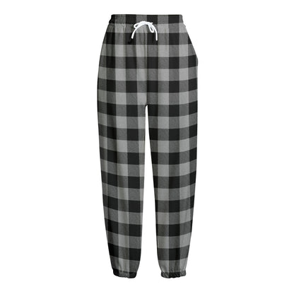 Light Grey And Black Buffalo Check Print Fleece Lined Knit Pants