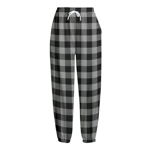 Light Grey And Black Buffalo Check Print Fleece Lined Knit Pants