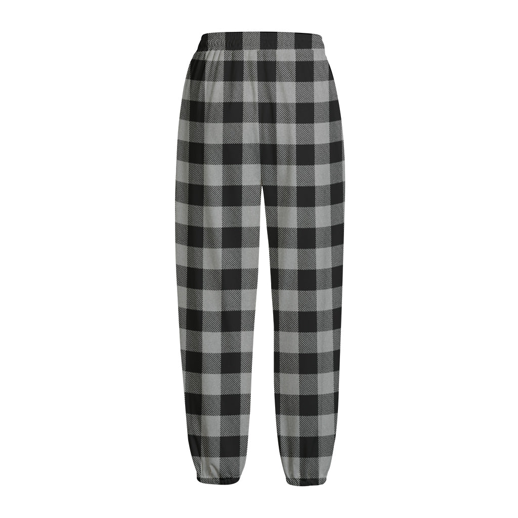 Light Grey And Black Buffalo Check Print Fleece Lined Knit Pants