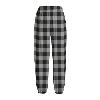 Light Grey And Black Buffalo Check Print Fleece Lined Knit Pants