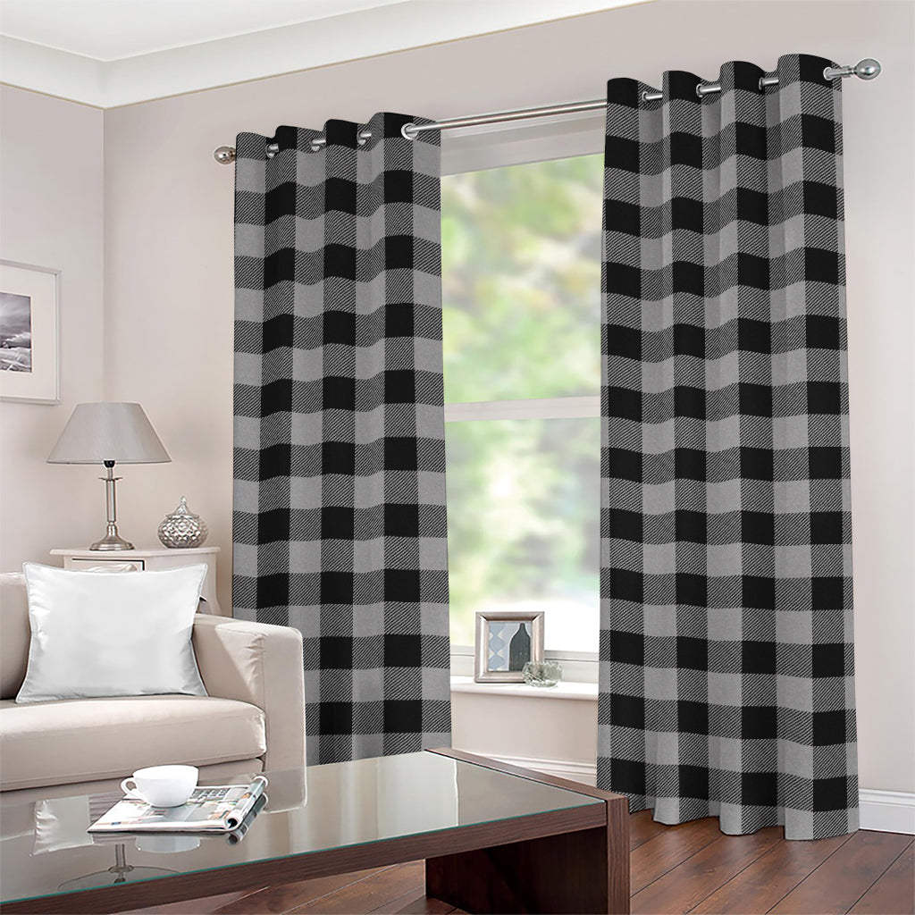 Light Grey And Black Buffalo Check Print Grommet Curtains