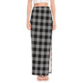Light Grey And Black Buffalo Check Print High Slit Maxi Skirt