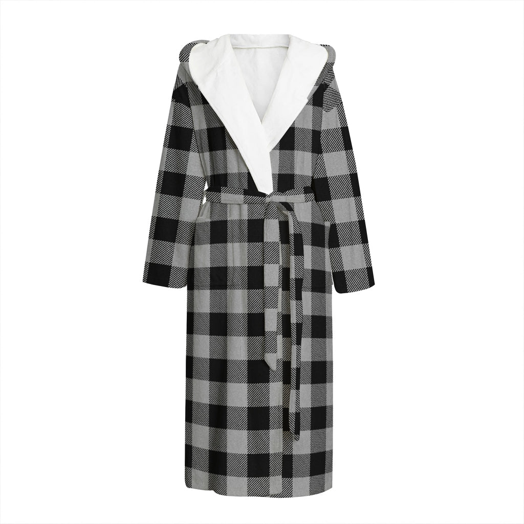 Light Grey And Black Buffalo Check Print Hooded Bathrobe