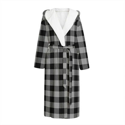 Light Grey And Black Buffalo Check Print Hooded Bathrobe