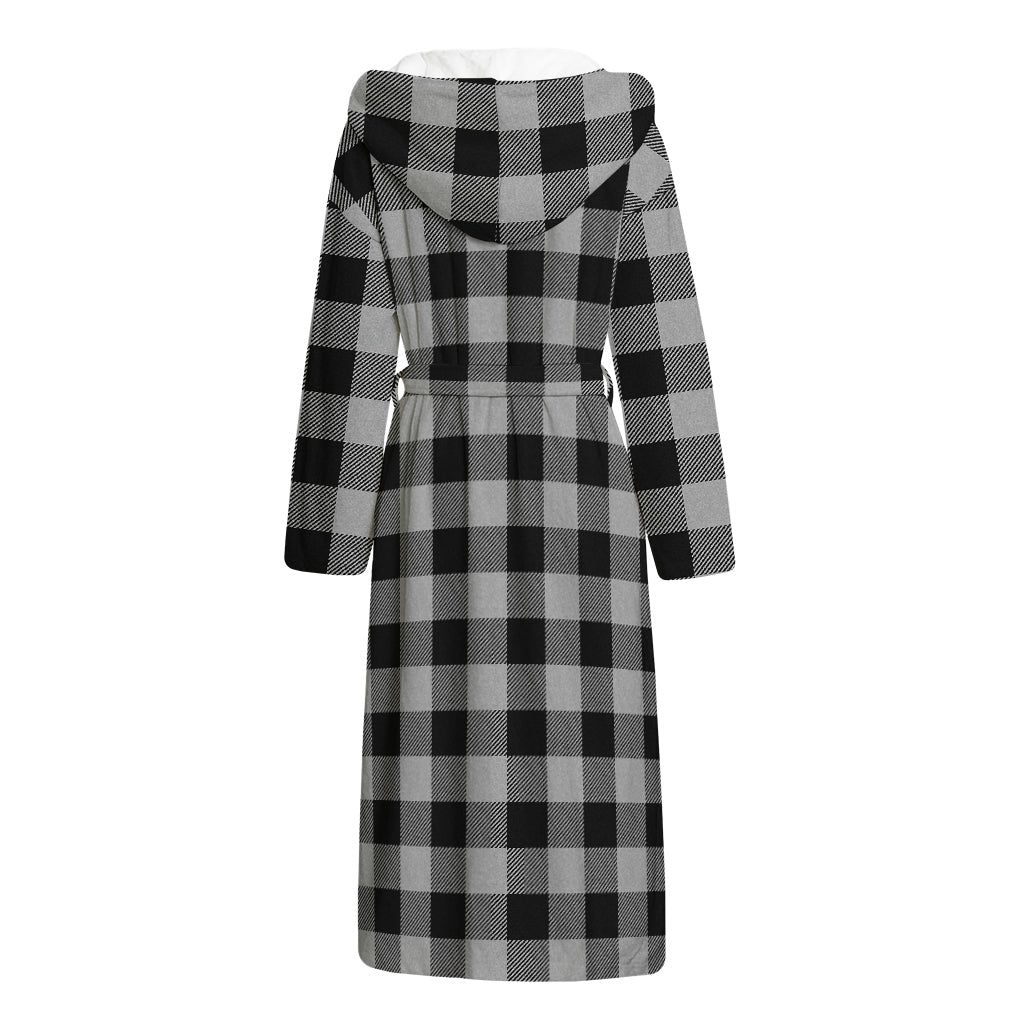 Light Grey And Black Buffalo Check Print Hooded Bathrobe