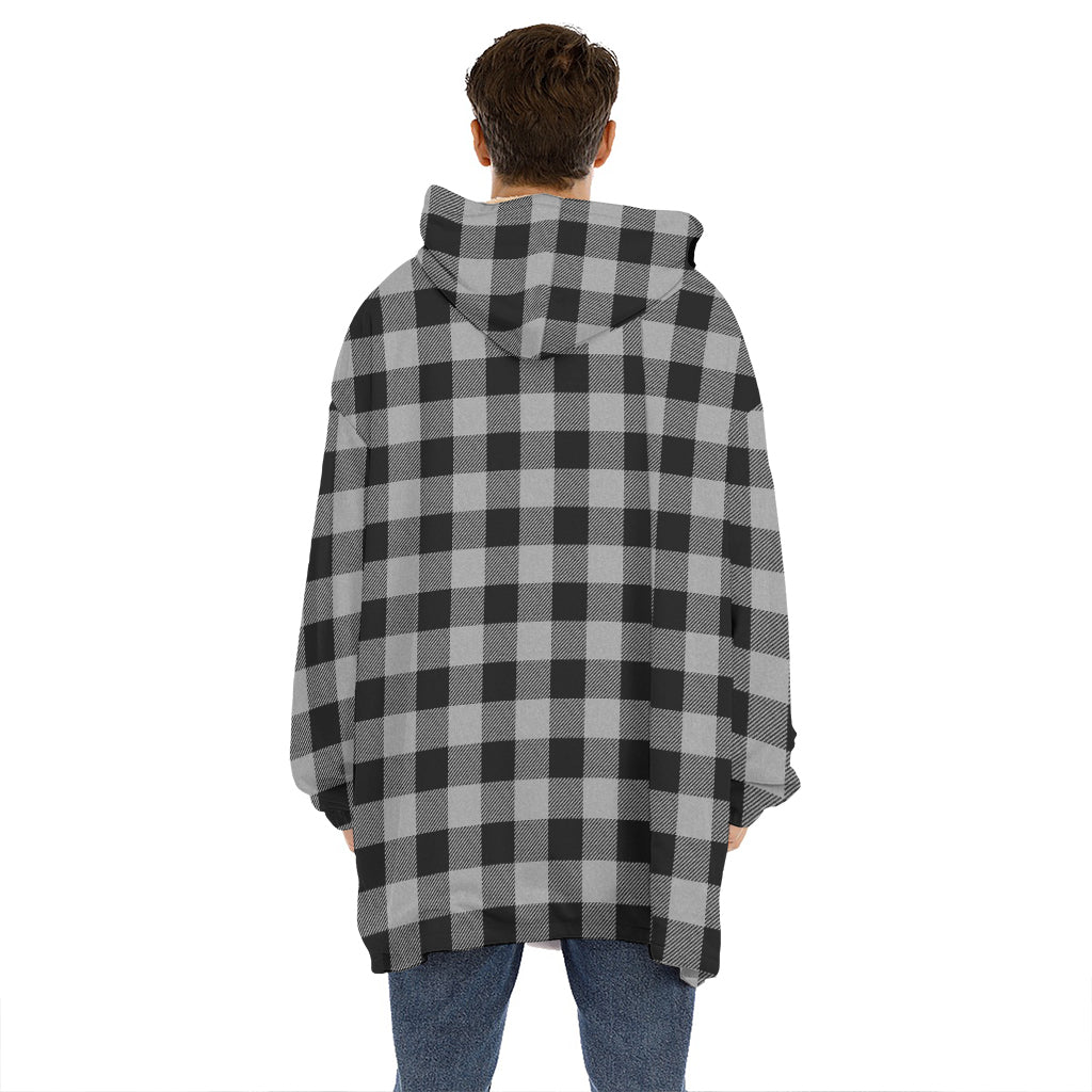 Light Grey And Black Buffalo Check Print Hoodie Blanket