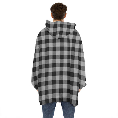 Light Grey And Black Buffalo Check Print Hoodie Blanket