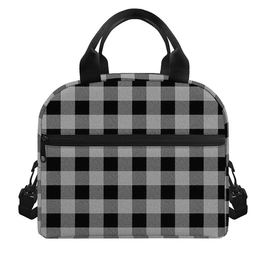 Light Grey And Black Buffalo Check Print Insulated Lunch Bag