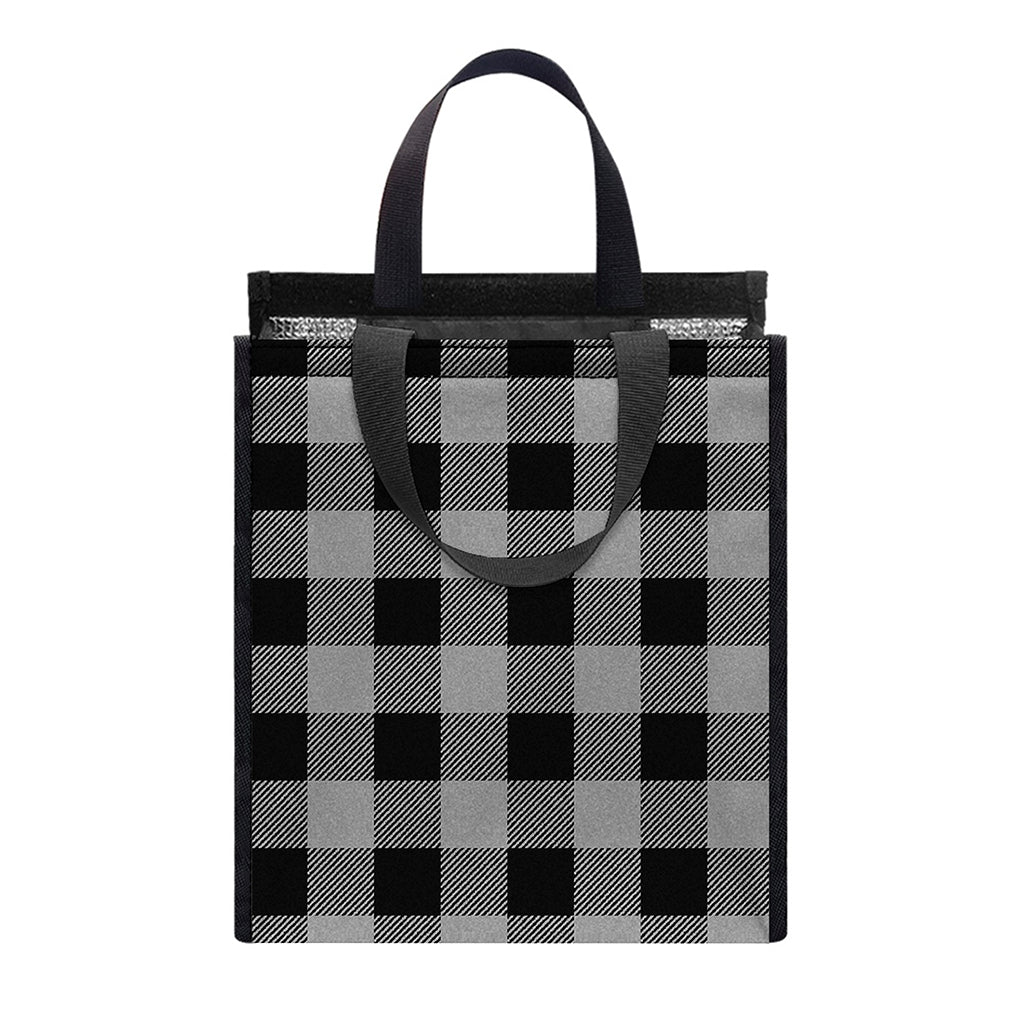 Light Grey And Black Buffalo Check Print Insulated Lunch Tote