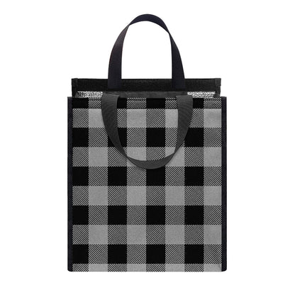 Light Grey And Black Buffalo Check Print Insulated Lunch Tote