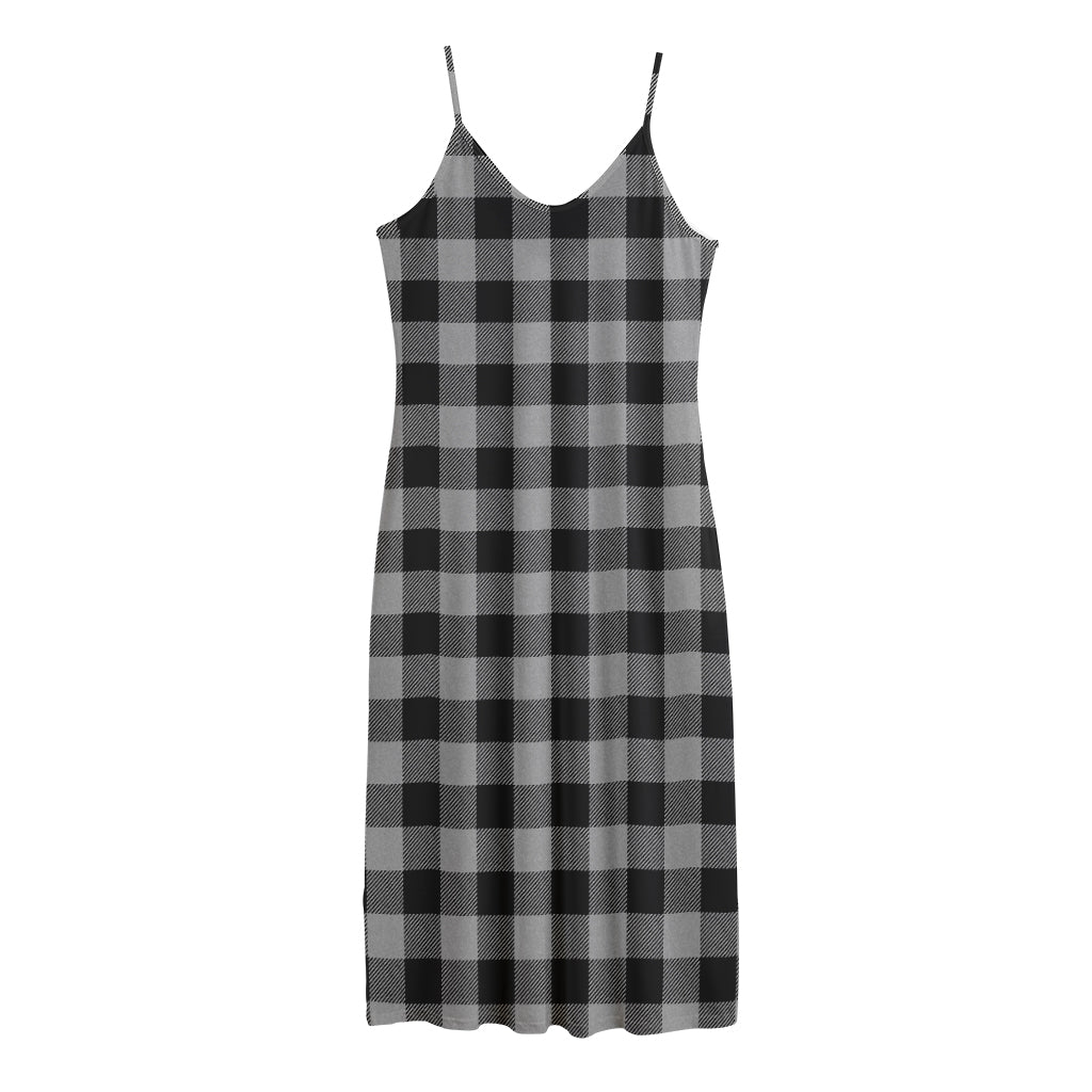 Light Grey And Black Buffalo Check Print Jersey Midi Cami Dress