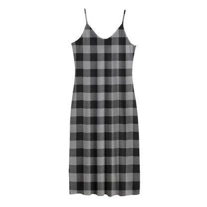 Light Grey And Black Buffalo Check Print Jersey Midi Cami Dress